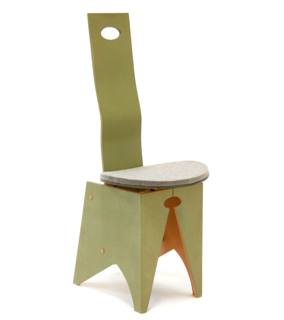CymÅ ChÅir painted green with gray felt seat, front